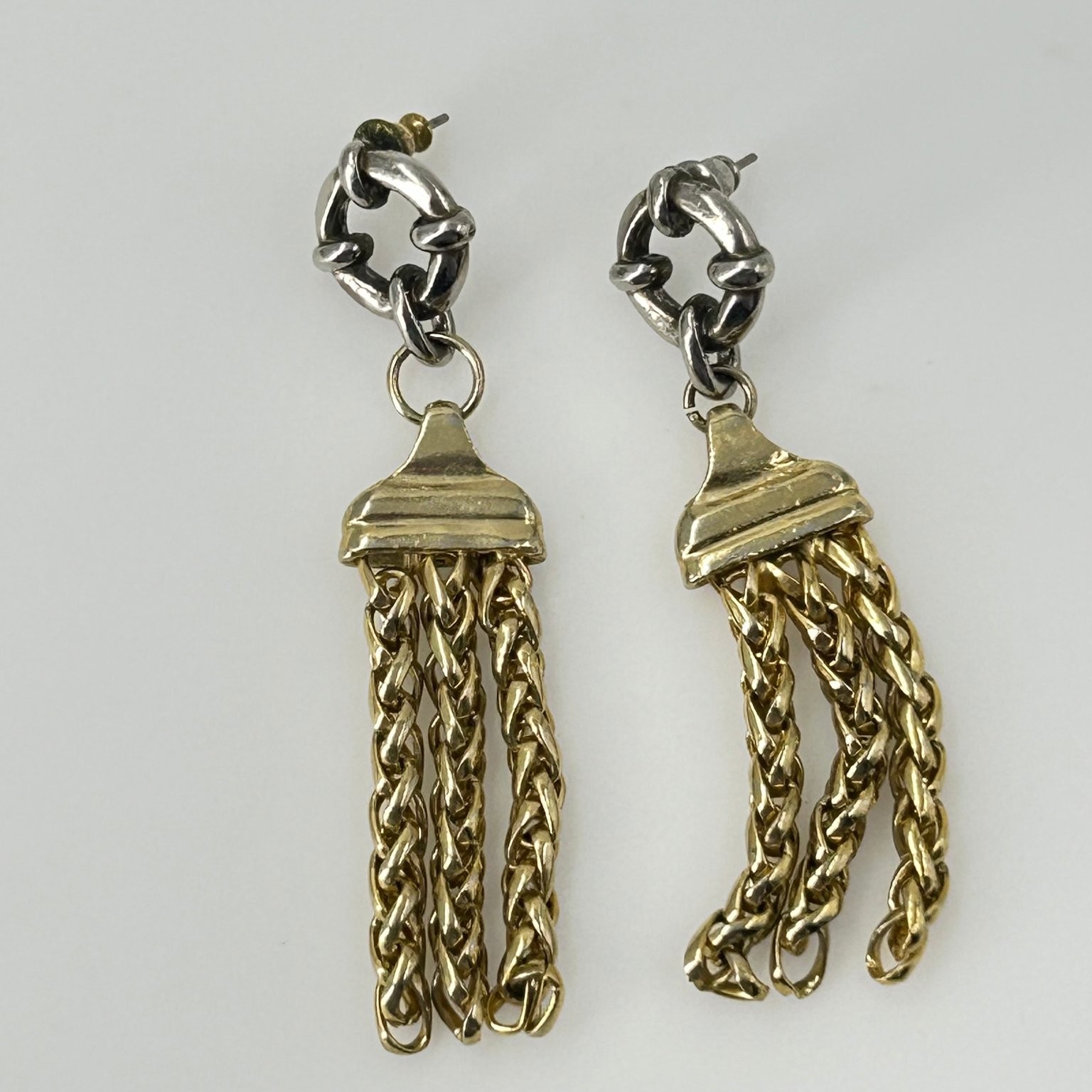 Vintage Silver Gold Tassel Drop Earrings 3 Inch Chain Fringe