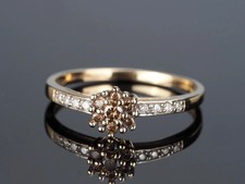 9ct gold Diamond ring with brown diamond cluster, yellow gold, size T