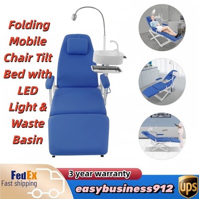 Portable Dental Chair Folding Mobile Chair Tilt Bed with LED Light & Waste Basin
