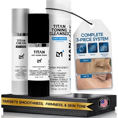 Man Labs Titan AntiAging Mens Skin Care Kit   Face Serum for Men, Face Moistu...
