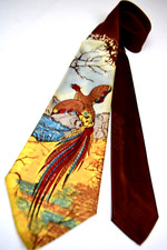Neck Tie VTG 30s 40s Painted Print Brocade Colorful Pheasant Wide Tie 50" x 4"