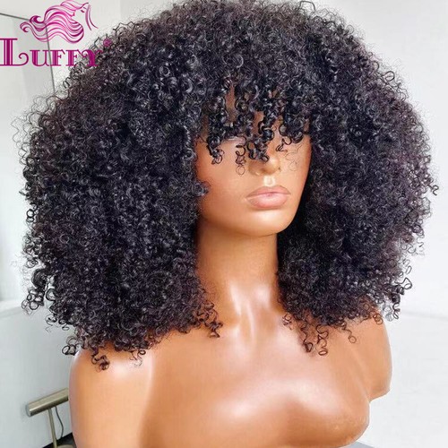 Pelucas Afro Kinky Rizadas con Golpes Cuero Superior Hechas a Máquina Cabello Humano Brasileño - Imagen 5 de 12