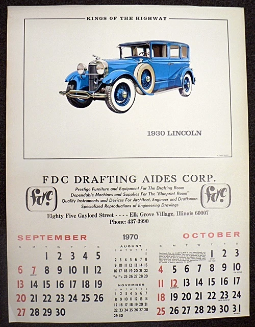 VINTAGE 1970 CALENDAR PAGE " KINGS OF THE HIGHWAY " 1930 LINCOLN PRINT |  eBay