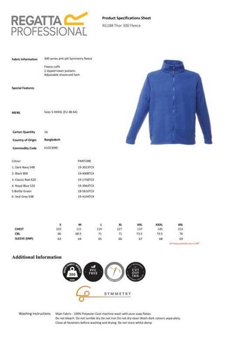 Regatta Professional Thor 300 Fleece TRF581 - Men's Ladies Warm Workwear Jacket - Picture 2 of 13