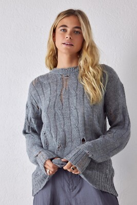 Urban Outfitters Cropped Pullover Leiter Zopfmuster Grau Gr. L Grunge Freizeit