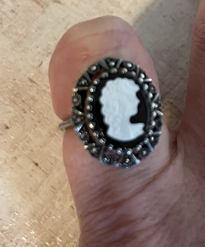 Anello Cammeo Vintage Argento Sterling MMOP Marcasite Tg 8 - Foto 2 di 5
