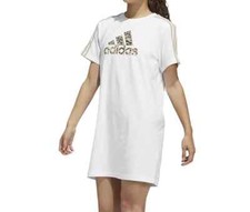 adidas Women White Leopard Metallic Badge of Sport Graphic T-Shirt Dress -Size S