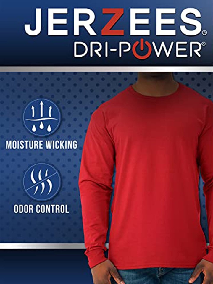 Jerzees Men's DriPower Cotton Blend Long Sleeve Tees, Moisture Wicking