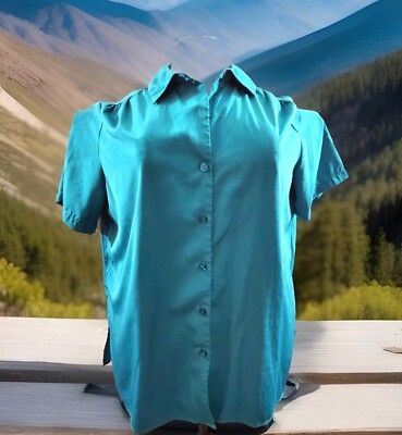 Only Necessities Teal Button Up Tunic Top (1X)