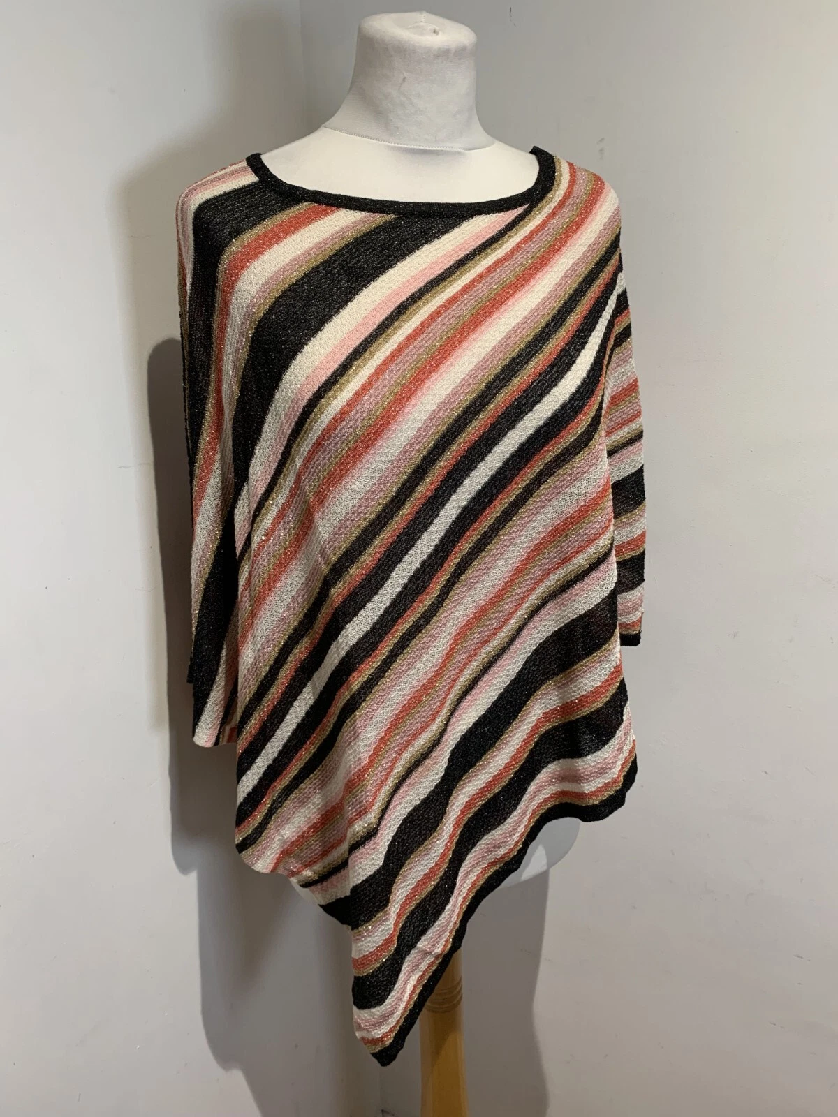 Rino & Pelle Poncho S / M Sweater Pullover Striped metallic glittery drape