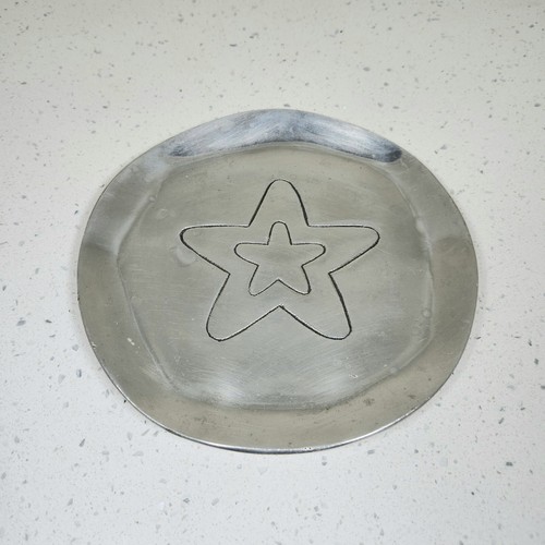 Vtg Metal Pillar Candle Holder Dish Etched Star Table Top Decor Trinket Tray 9" - Picture 11 of 11