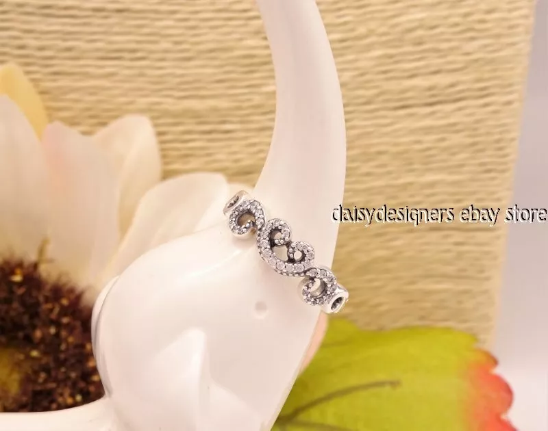 NEW Authentic Pandora Silver HEART SWIRLS Clear Pave Ring 56 7.5