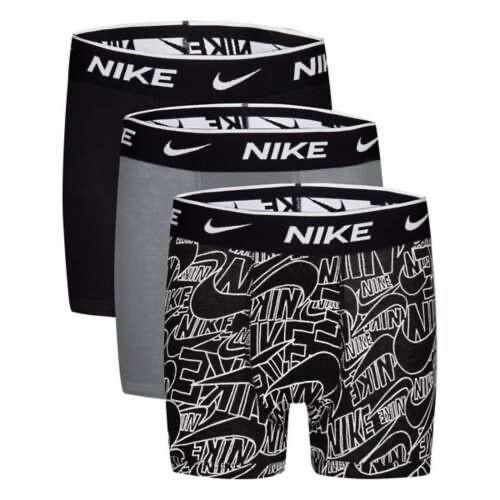 Nike Little Boy's Dri-Fit Cotton Stretch Boxer Brief Size 6-8 Black Gray 3-Pack - Picture 2 of 14