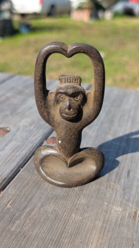 Vintage Cast Iron Monkey Bottle Opener - 4" Tall - Primitive Folk Art Style