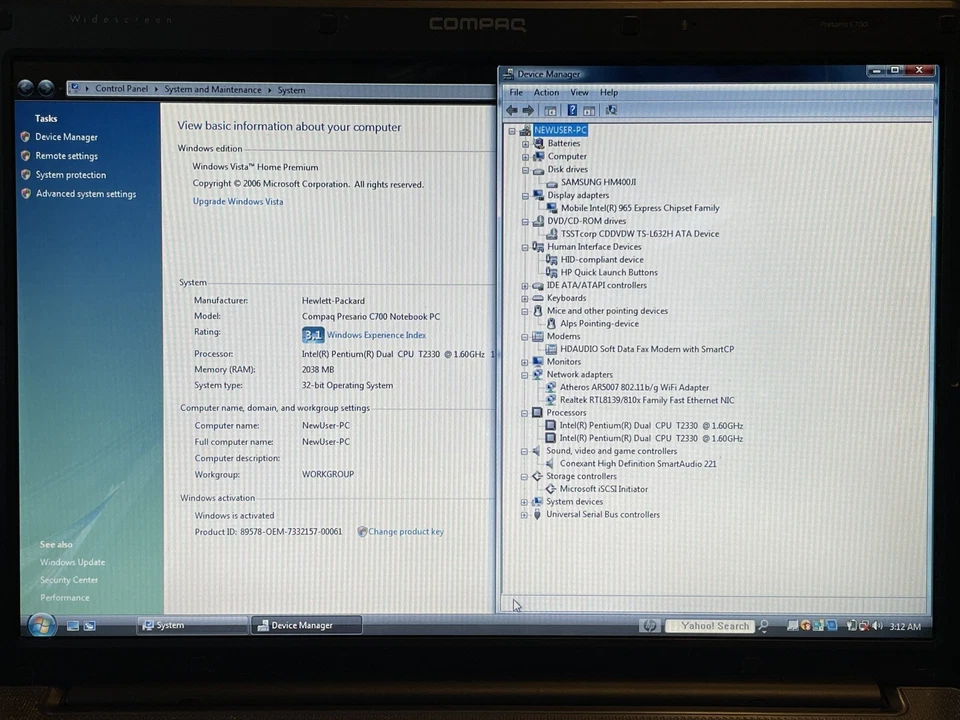 Portátil Compaq Presario C700 retro Windows Vista Foto 2 de 4