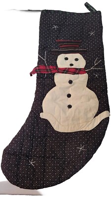 Vintage Patch Magic Blue Quilted Snowman in Hat Scarf Christmas Stocking COUNTRY