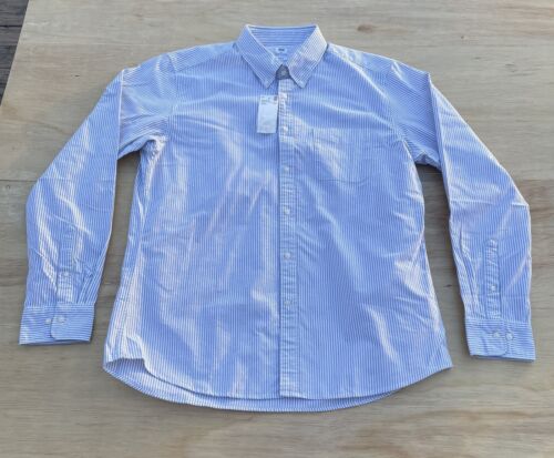 UNIQLO Oxford Button Down Striped Shirt Long Sleeve Slim Fit Men Blue SIZE XL
