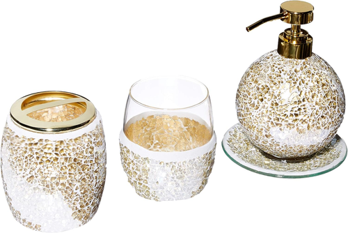 Mosaic Bathroom Accessories Set , 4 Piece Bath Accessory Sets With Gold Soap Dis - 第 1/12 張圖片