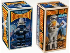 Masudaya Forbidden Planet and Lost In Space Robots Wind-Up Toys Group of 2