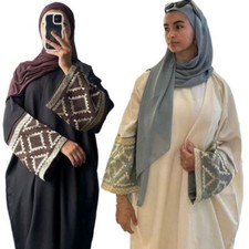 Islamic Modest Robe Eid Muslim Women Cardigan Arab Dress Open Abaya Dubai Caftan