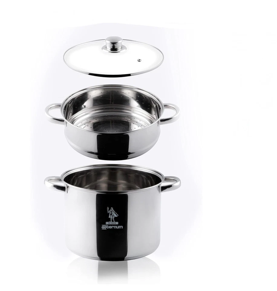 Aeternum Bialetti Divina Vaporiera 22cm Acciaio Inox 18/10 Con Coperchio Vetro - Immagine 2 di 4