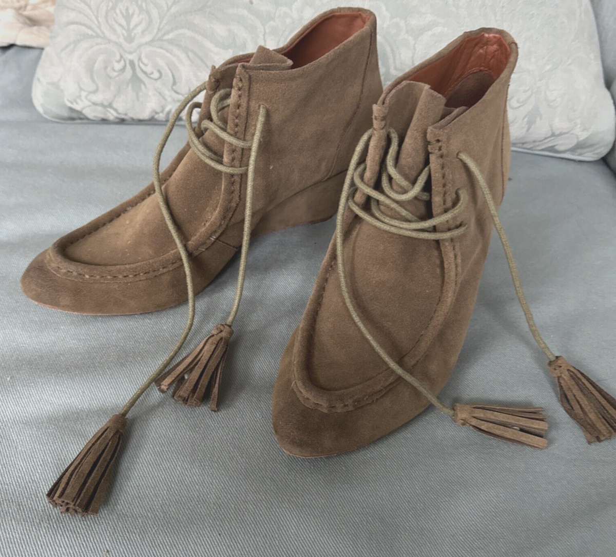 Rebecca Minkoff Women's Size 10 Mia Lace Up Tassels Almond Toe