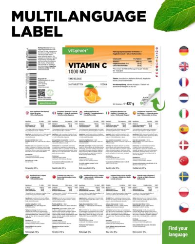 365 Tabletten Vitamin C 1000mg Hagebuttenextrakt + Bioflavonoiden Time Released - Bild 5 von 6