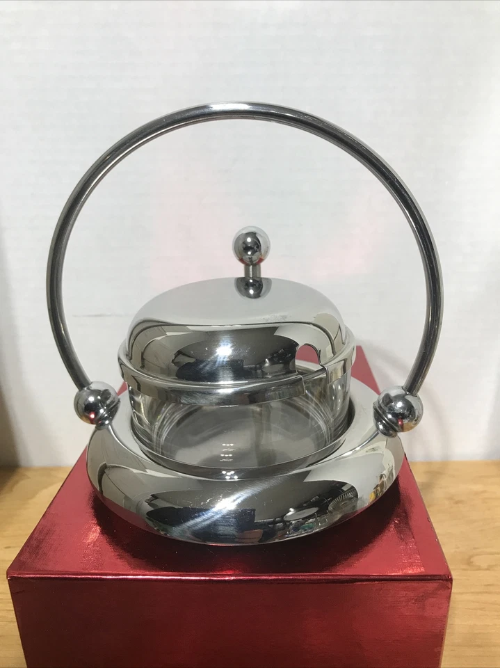 Carlo Giannini Vintage Condimento/Azúcar Cuenco con Tapa Vidrio/Ino inoxidable Italia Foto 2 de 4