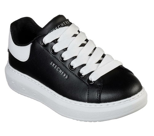 Blk White Leather Platform Shoes 