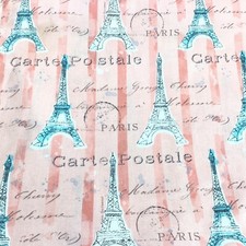 100 Cotton Sewing Fabric Eiffel Tower Paris French print landmark Pink per yard
