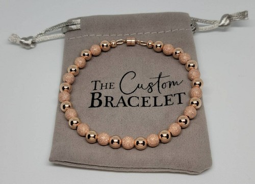 Bracciale magnetico lusso moda perline 6 mm oro rosa 14 carati polvere di stelle/liscio - Foto 7 di 8