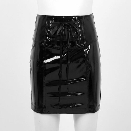 Hot Women's Wet Look Leather High Waist Zipper Skirt Pencil Mini Dress Clubwear - Picture 8 of 13