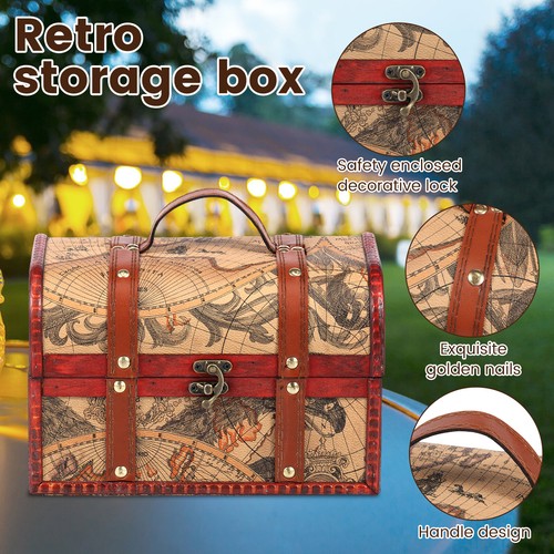 Wooden Pirate Treasure Chest Box Gem Jewelry Trinket Keepsake Storage Case⇔● - Picture 5 of 22