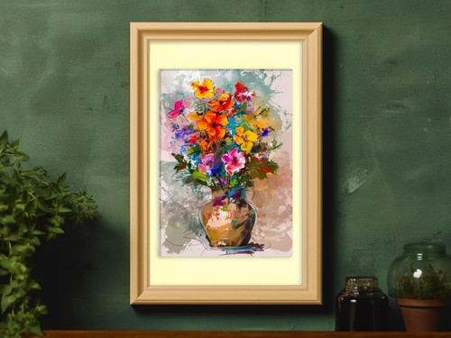 Bold Bloom Vase Display 5"x7" Print on Matte Paper | Colorful Floral Painting - Picture 6 of 18