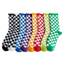 Women Cotton Checkered Pattern Mid Calf Dress Crew Socks for Adult Teenager