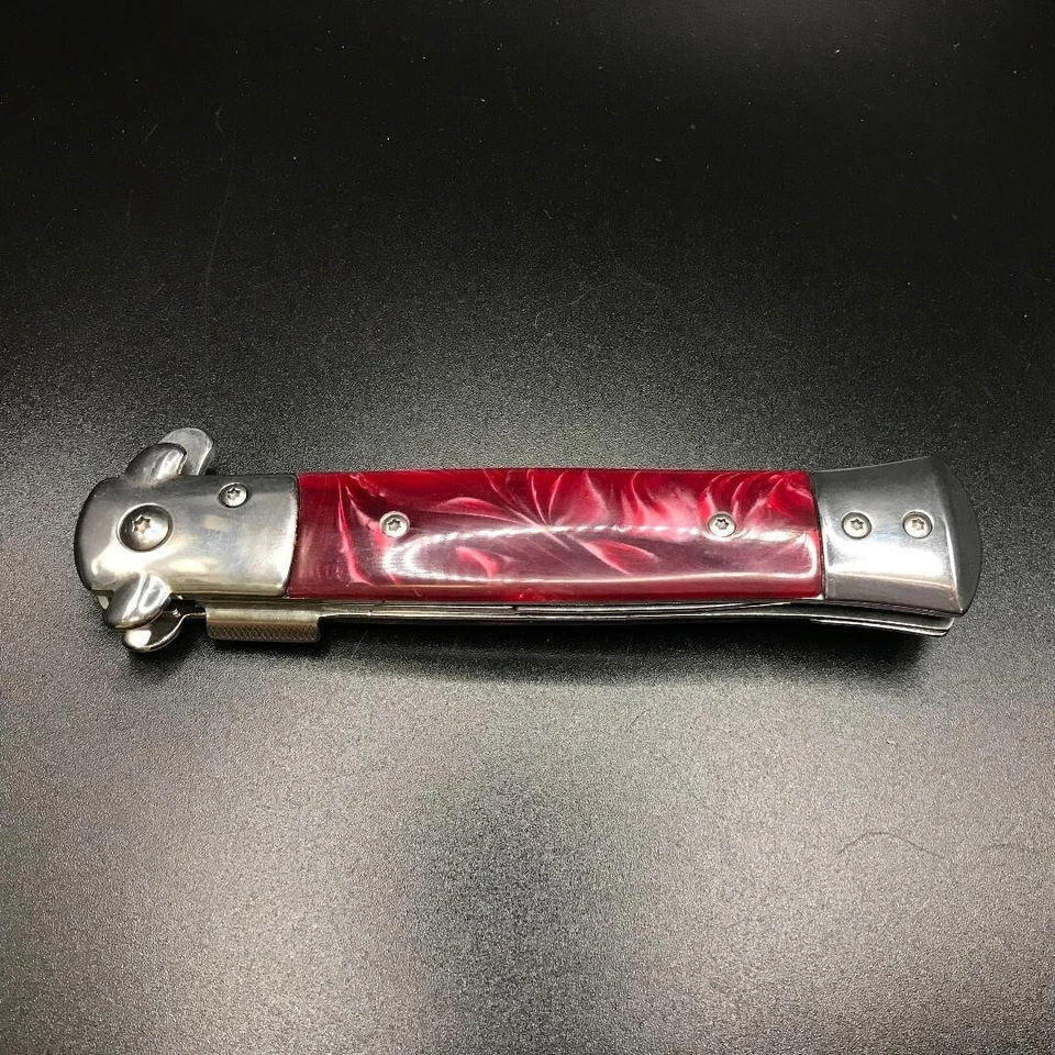 Navaja de Bolsillo Plegable Hoja Abierta Asistida por Resorte Perla Roja Táctica de 9" con Clip Foto 2 de 4