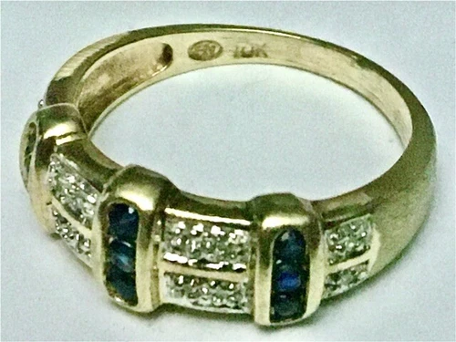 Sapphire & Diamond Ring 10KY Gold BAND Size 7 , 21 Genuine Stones