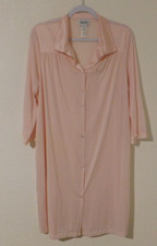 Vanity Fair Vintage Nightgown Robe Button Front Pink 3/4 Sleeve Silky Semi Sheer