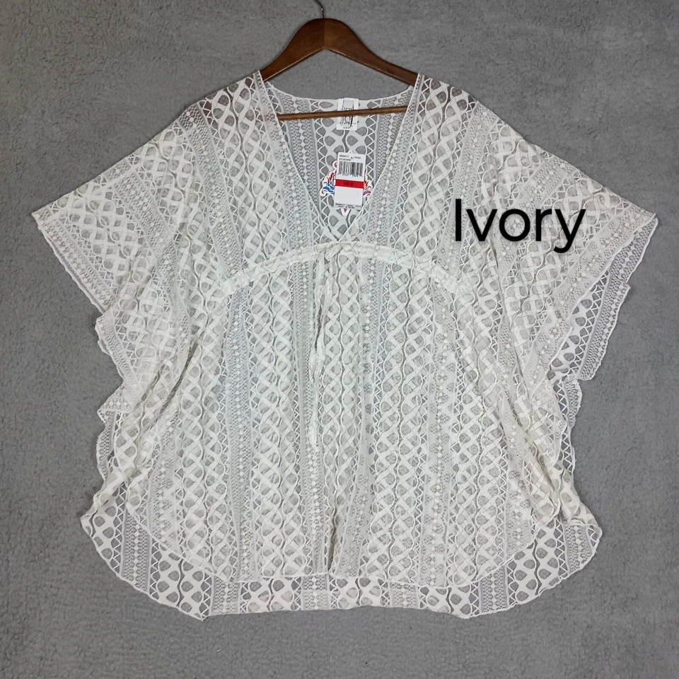 Túnica Becca Rebecca Virtue Natación Encubrimiento Mujeres XS-S Marfil Dorado Top Encaje Boho Nueva con Etiquetas Foto 3 de 4