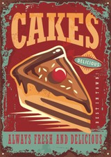 Cakes Retro Metal Sign, Vintage Cafe Plaque, Coffee Shop, Fridge Magnet