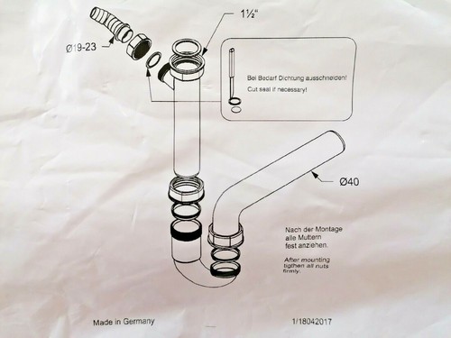 Spülen Sifon 1 1/2" Geräteanschluss Siphon Ablaufgarnitur Abfluss Spüle Küche - Bild 5 von 13