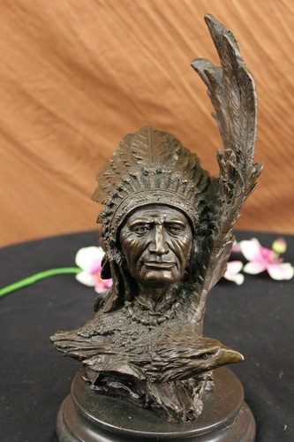 Native American Art Indian Chief Southwerstern Bronze Bust Sculpture Statue Sale - Picture 5 of 12