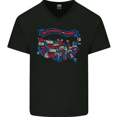 USA State Map Vereinigte Staaten Von Amerika Herren V-Neck Baumwolle Maglietta