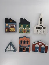 The Cat's Meow Village Collectibles, 6 Piece Lot , Wooden, 1983-1987 