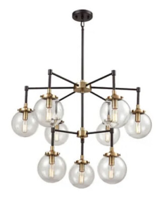 ELK LIGHTING 14438/6+3 Boudreaux 9-Lght Chandelier Matte Black & Gold Light READ