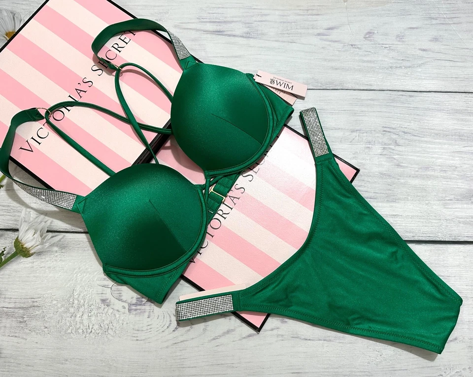 Victoria's Secret Shine Strap Swim Bombshell Push-up Set Verde Brasileiro - Imagem 3 de 3