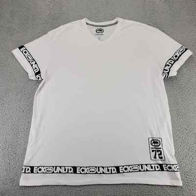 Ecko Unltd. Shirt Mens 3XL White Spellout Short Sleeve V-Neck 72 Rhino Logo