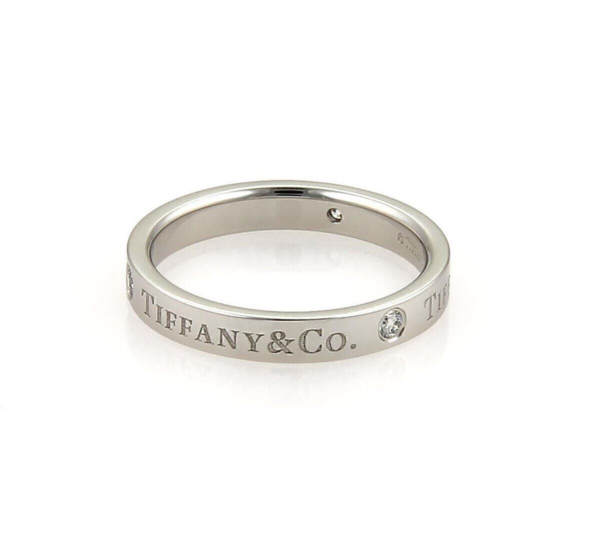 Tiffany & Co. 3 Diamond Platinum Flat Band Ring -… - image 3