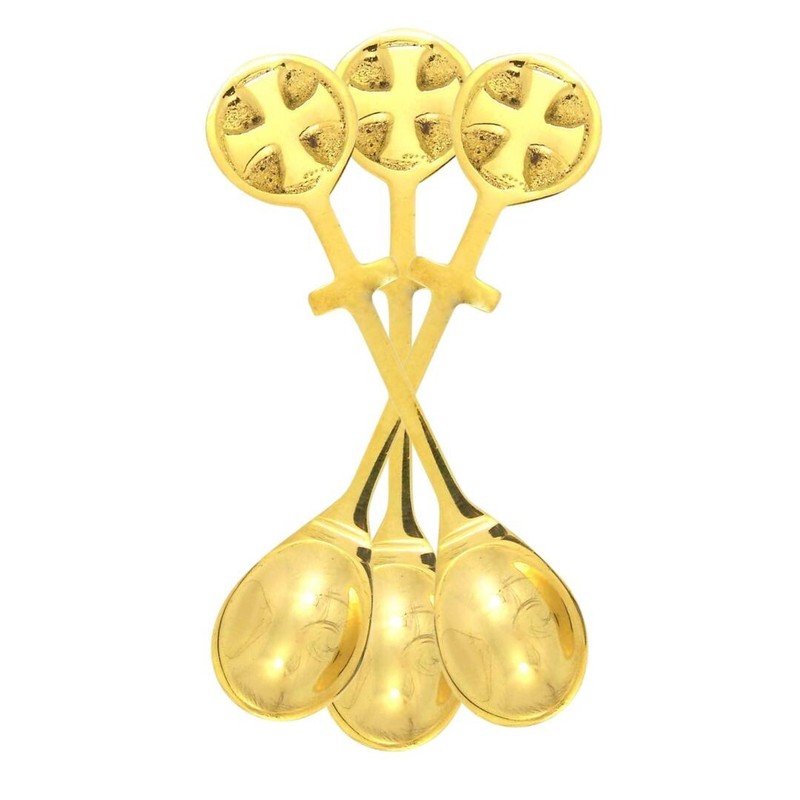 Brass Incense Spoons with Maltese Cross Design and High Polish - Lot of 3