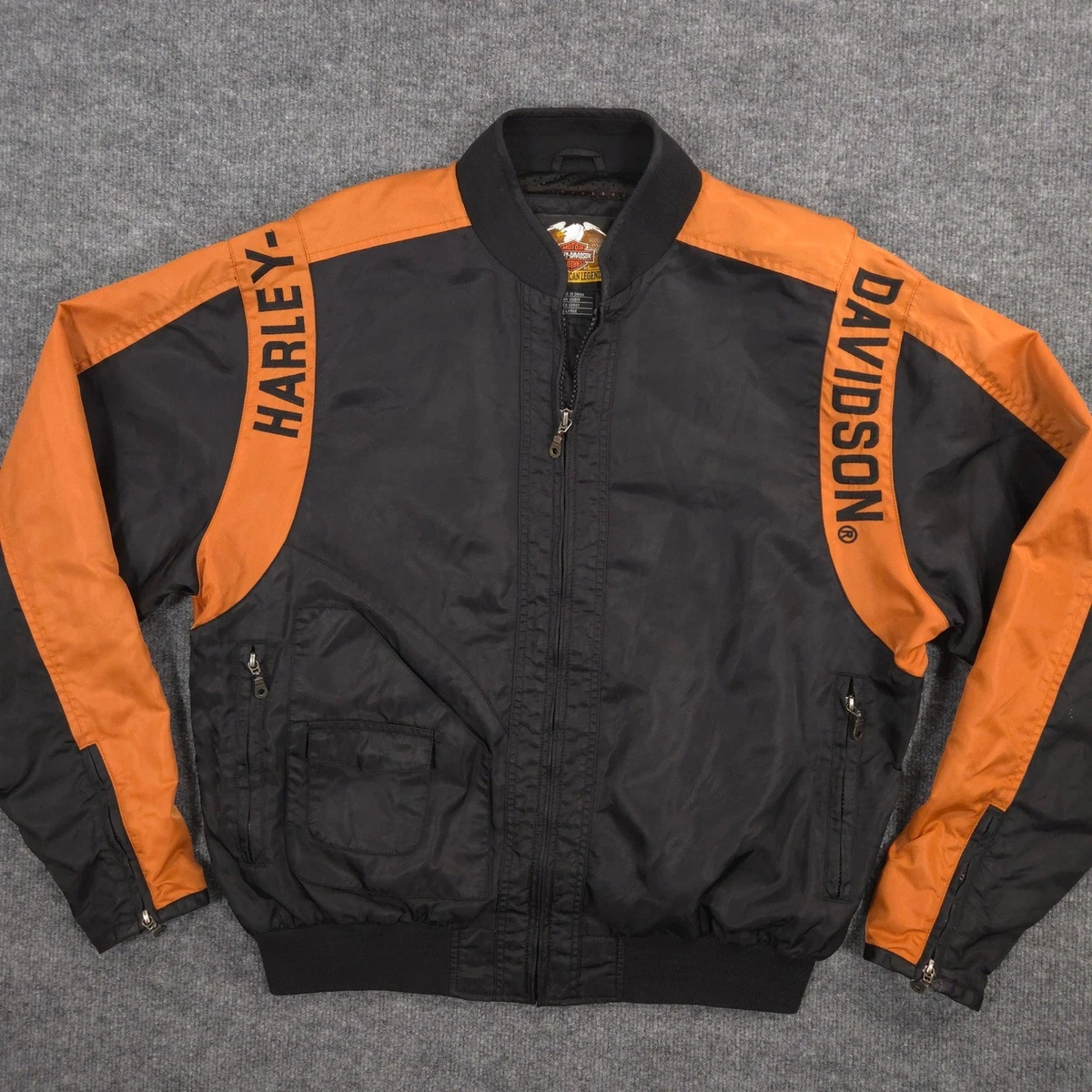 Harley Davidson Motorcycle Jacket Mens L Big Logo Riding Bomber